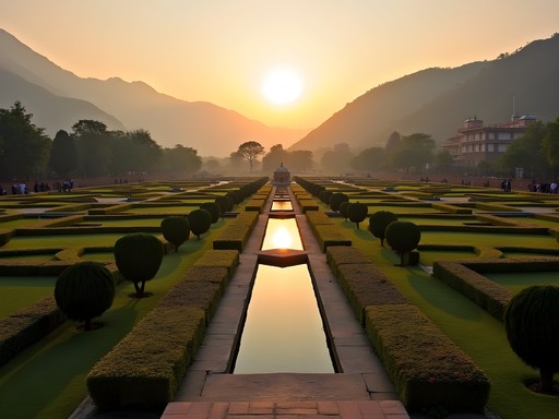 Solo meditation at sunrise in Nishat Bagan gardens Kashmir