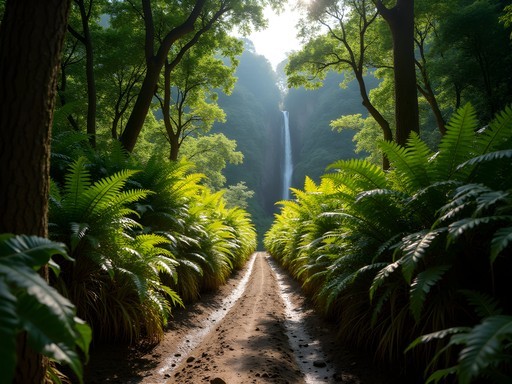 Lush jungle trail leading to Ngardmau Waterfall in Babeldaob, Palau