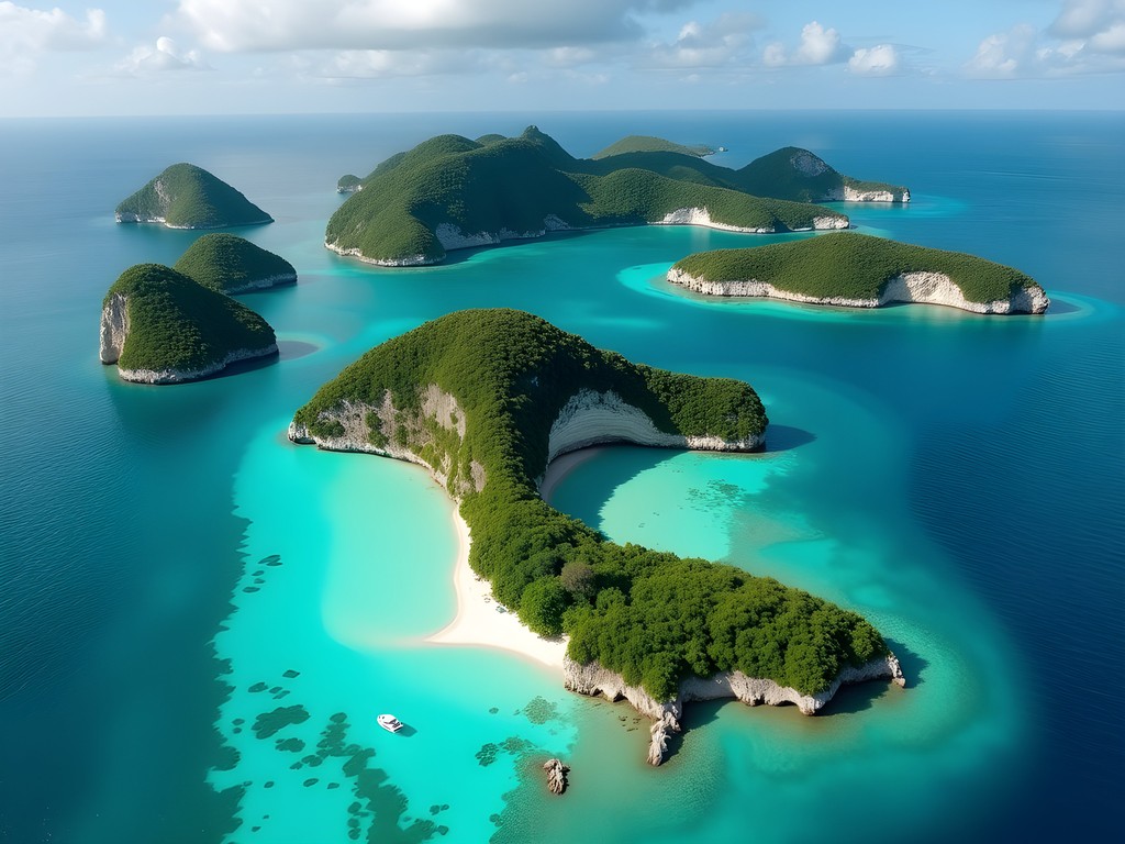 Aerial view of Palau's Rock Islands with turquoise waters