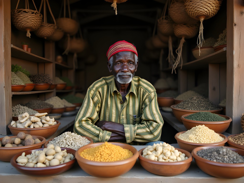 Traditional herbal medicine display at Kejetia Market in Kumasi