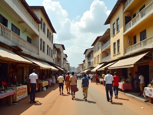 Solo traveler navigating Kumasi streets with confidence while maintaining awareness
