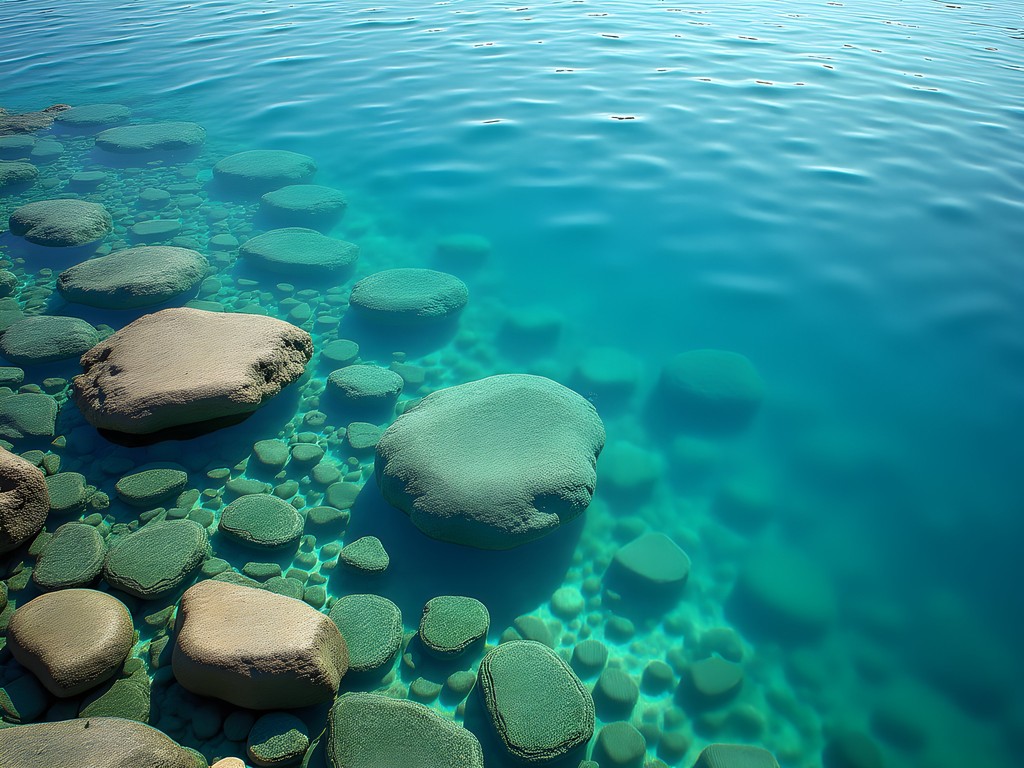 Crystal clear waters of Lake Baikal showing stones visible through the transparent surface