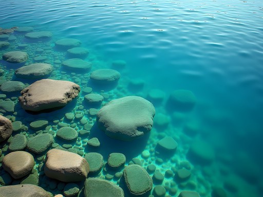 Crystal clear waters of Lake Baikal showing stones visible through the transparent surface