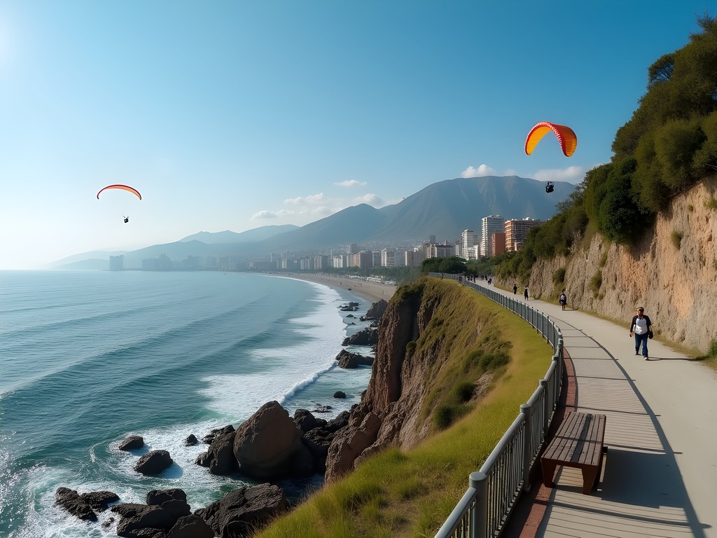Scenic view of Lima's Miraflores district coastline with cliffs and Pacific Ocean