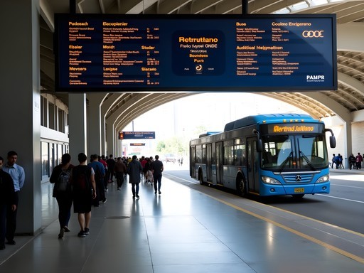Lima's Metropolitano bus station with clearly marked routes and boarding areas