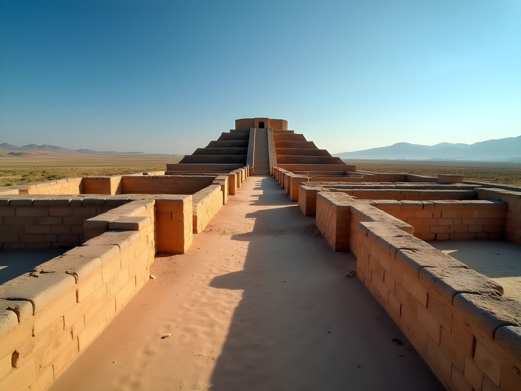 Ancient adobe pyramids and structures at Pachacamac archaeological site near Lima