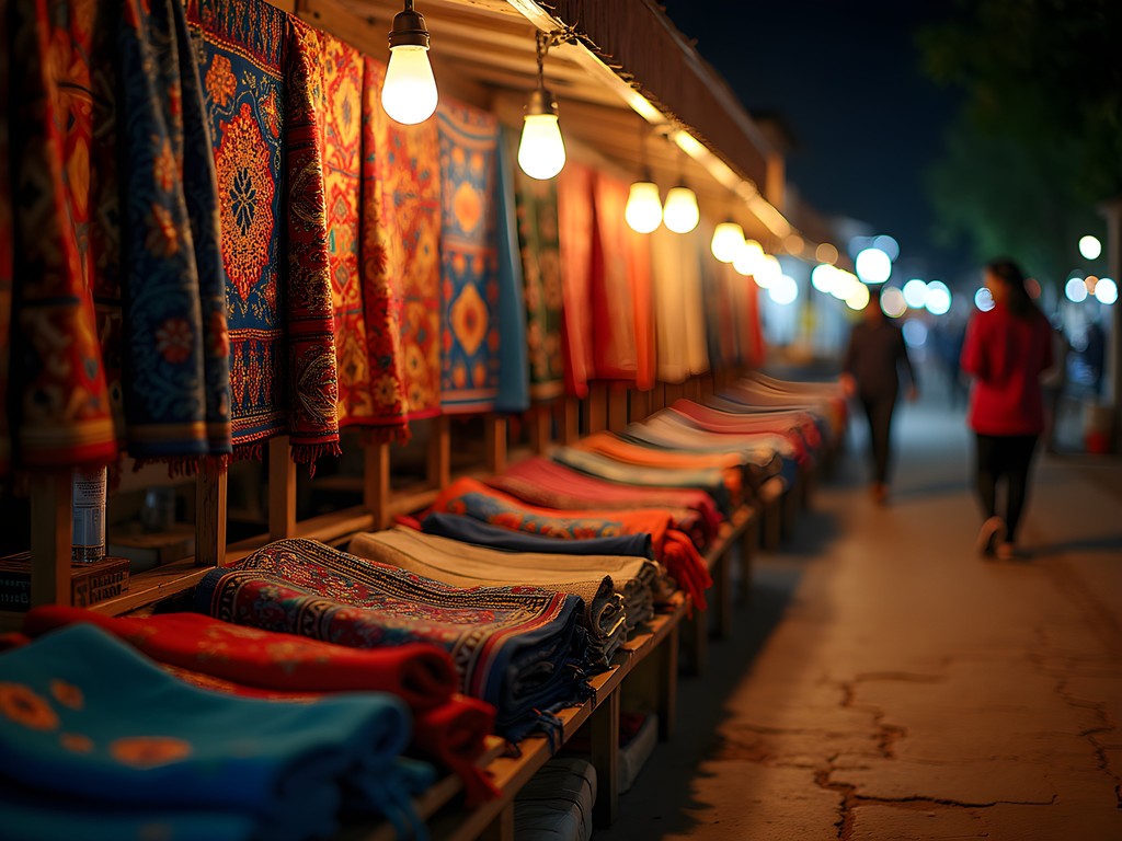 Colorful traditional Hmong textiles displayed at Luang Prabang night market