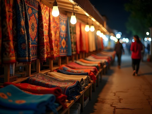 Colorful traditional Hmong textiles displayed at Luang Prabang night market
