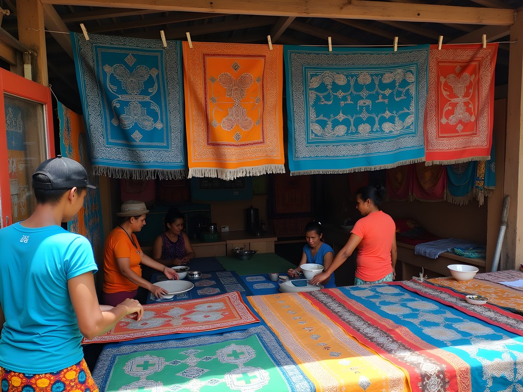 Colorful hand-printed textiles at Luganville Market
