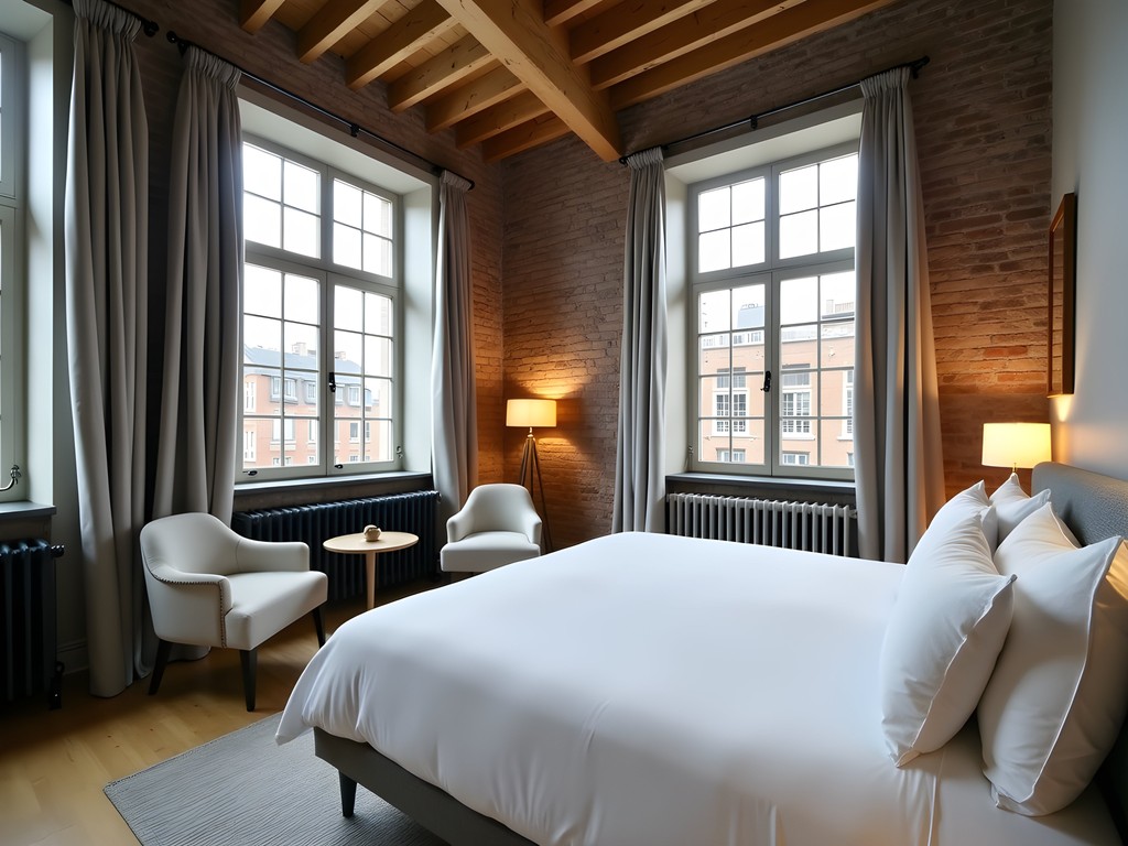 Stylish boutique hotel room in Maastricht with historic architecture elements
