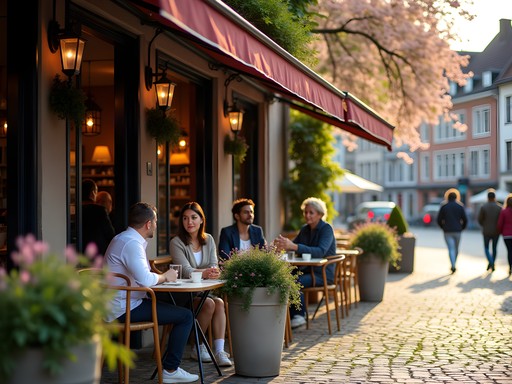 Local café in Maastricht with outdoor seating and people enjoying coffee