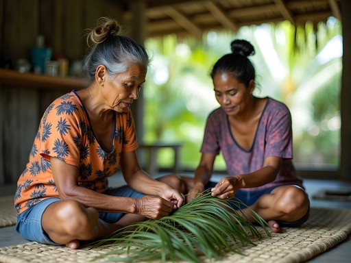 Traditional Marshallese weaving demonstration with pandanus leaves