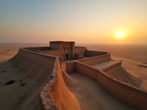 Golden sunrise over the ancient ruins of Merv archaeological site