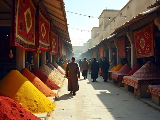 Colorful spice displays at Mary's central bazaar in Turkmenistan