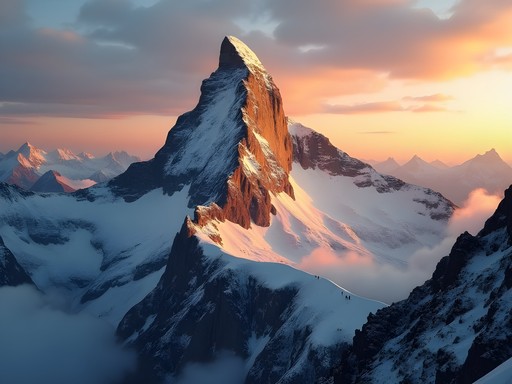 Hörnli Ridge route on the Matterhorn with climbers visible on the path