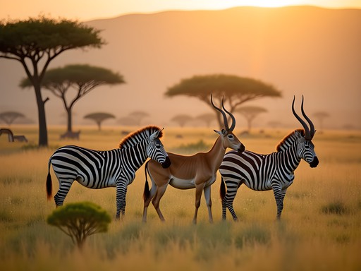 Zebras and impalas grazing in Lake Mburo National Park near Mbarara