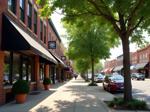 Historic downtown Mitchell South Dakota main street with local shops and restaurants