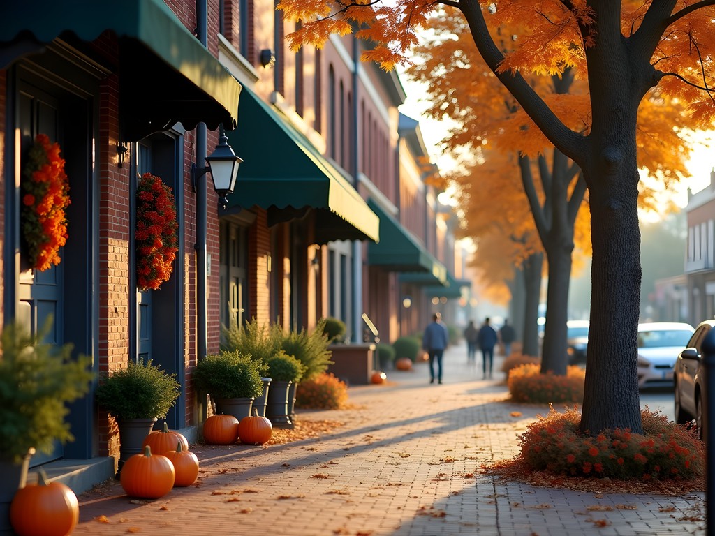 Charming historic street in downtown Montgomery with fall decorations