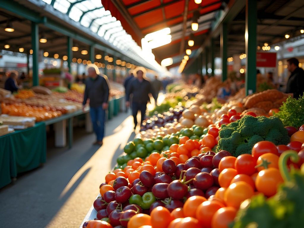 Colorful produce displays at Jean-Talon Market in Montreal