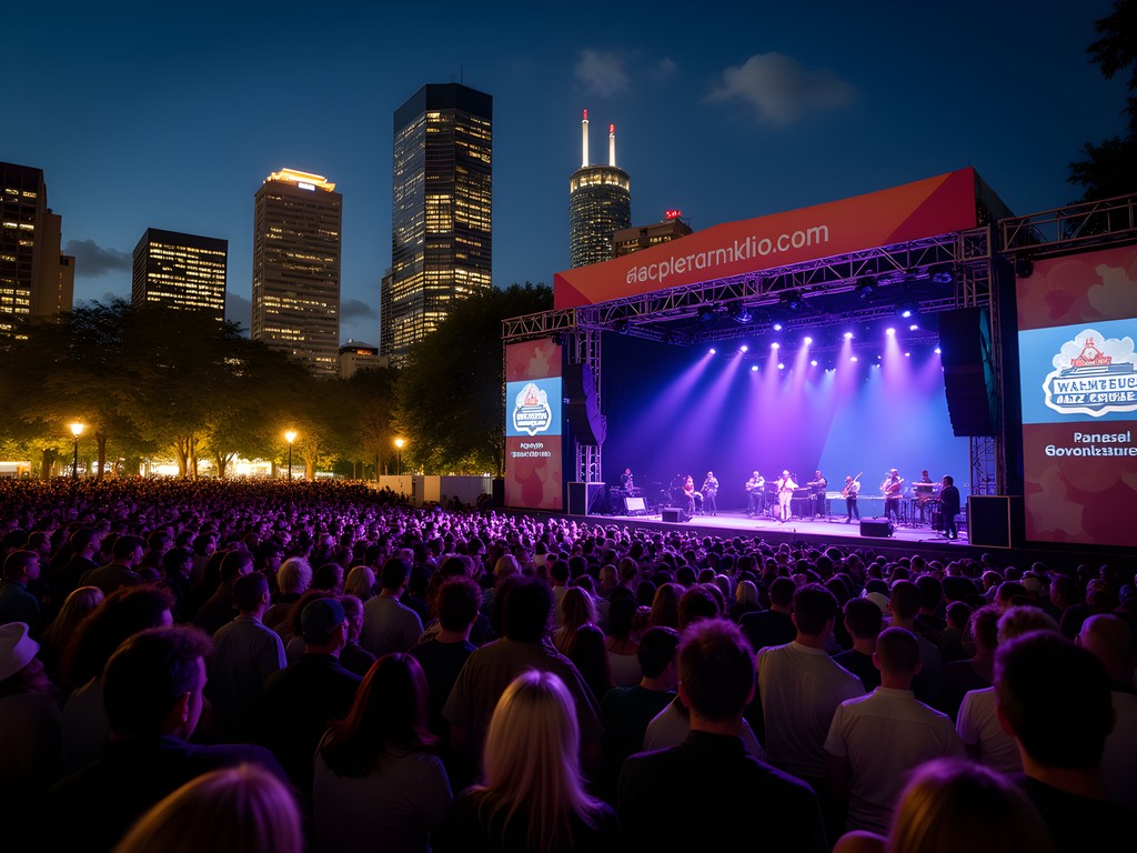 Nighttime outdoor concert at Montreal Jazz Festival with crowd