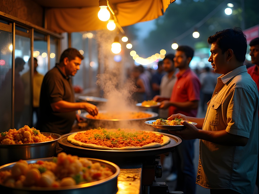 Street food vendor in Mumbai serving local delicacies