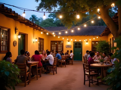 Communal courtyard at Ruby Backpackers hostel in Nampula