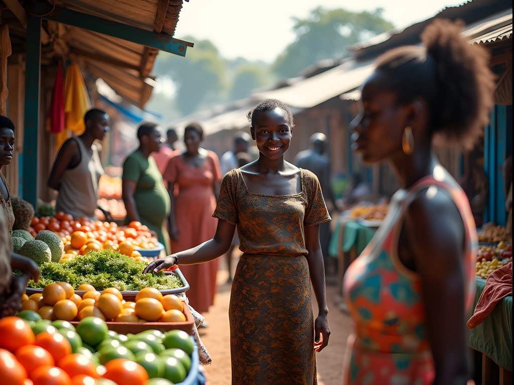 Benjamin conversing with local vendors at Nampula market using translation device