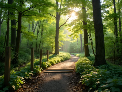 Hiking trail through hardwood forest in Burns Park, North Little Rock