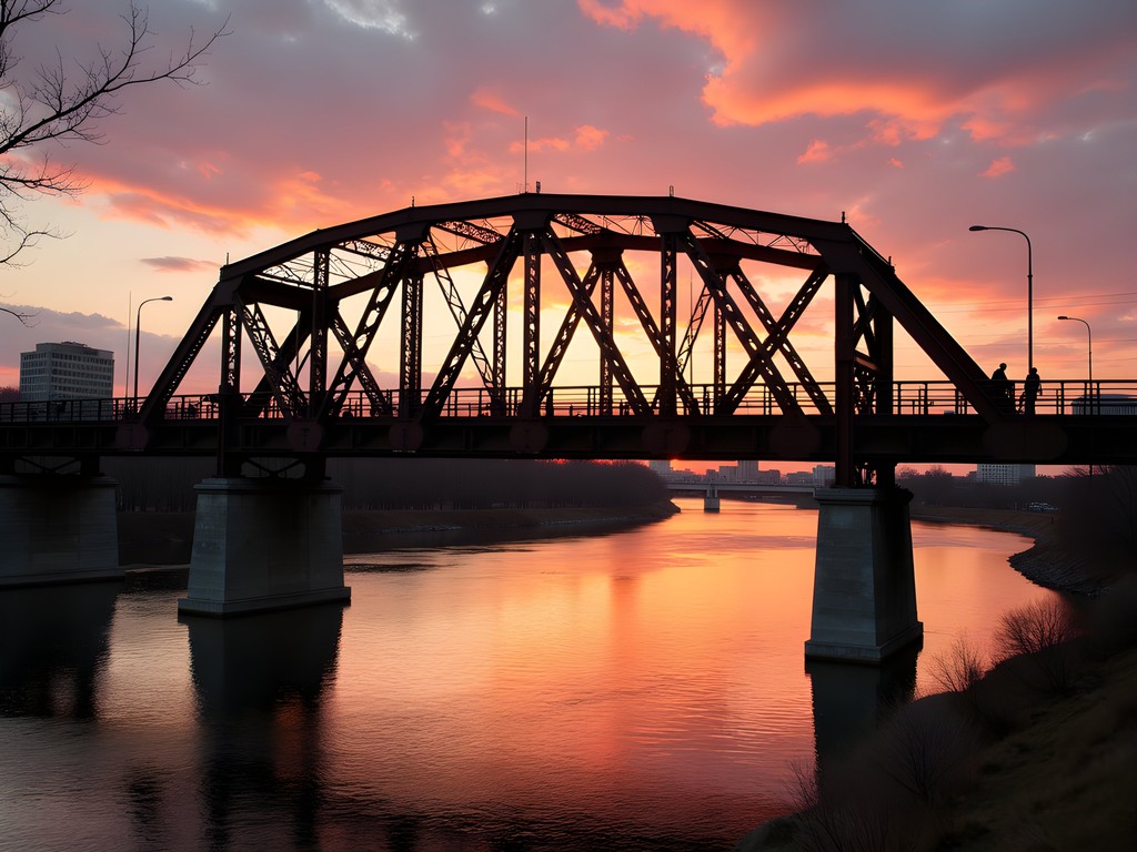 Junction Bridge at sunset connecting North Little Rock and Little Rock over Arkansas River