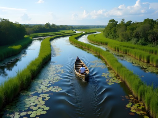 Solo traveler navigating Pantanal waterways by boat