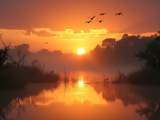Researcher practicing mindful observation in Pantanal wetlands at sunrise