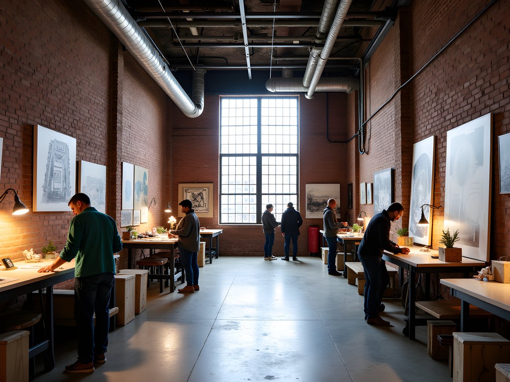 Artist studios in the industrial Paterson Art Factory with original brick walls