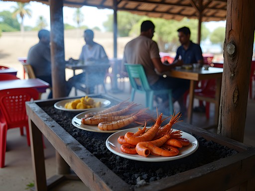 Fresh seafood being prepared at a local barraca restaurant in Pemba