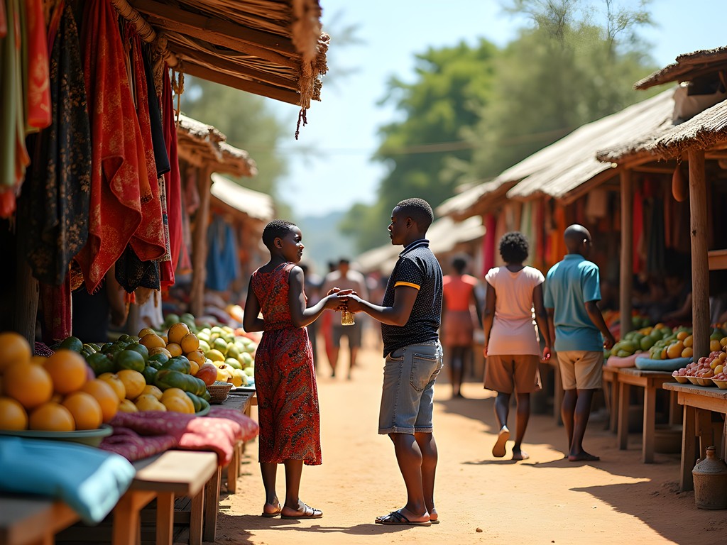 Woman navigating the colorful Pemba market with locals
