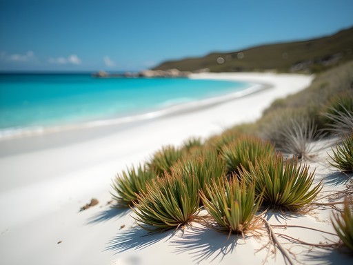 Solo traveler observing coastal ecology on remote Rottnest Island beach
