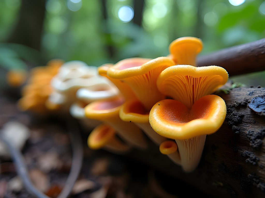 Diverse fungi species on forest floor of Syndicate Nature Trail in Dominica