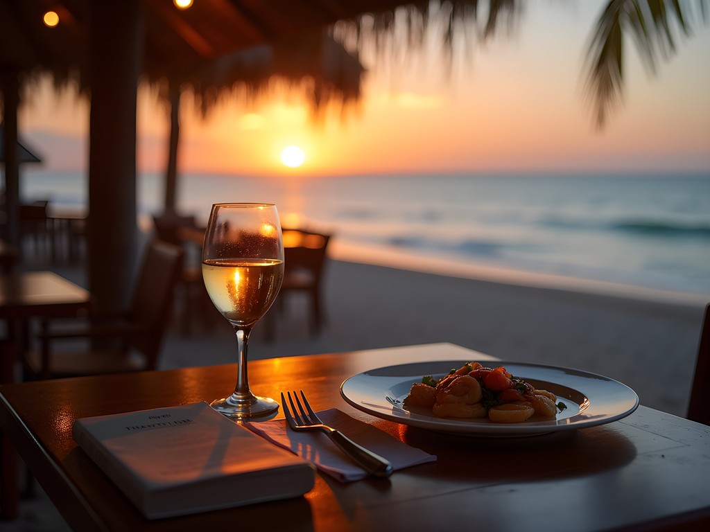 Solo dining experience at a beachfront restaurant in Puerto Vallarta at sunset