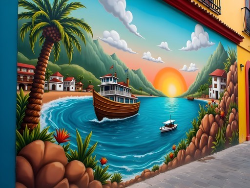 Vibrant street mural in Puerto Vallarta depicting local culture and history