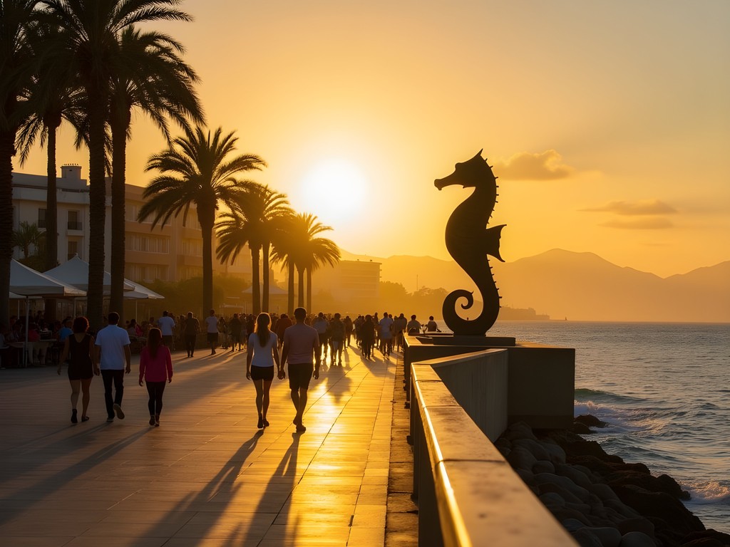 Solo traveler enjoying sunset on the Malecón boardwalk in Puerto Vallarta