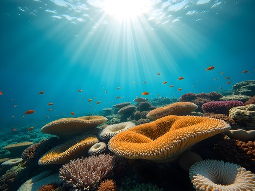 Vibrant coral reef garden in Raja Ampat with geometric patterns and colorful fish