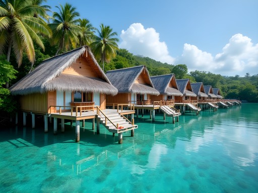 Wooden overwater bungalow homestay in Raja Ampat with turquoise water below