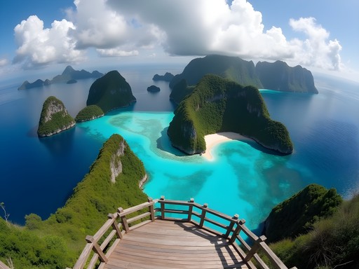Panoramic view from Piaynemo viewpoint showing Raja Ampat's iconic limestone islands and turquoise lagoons