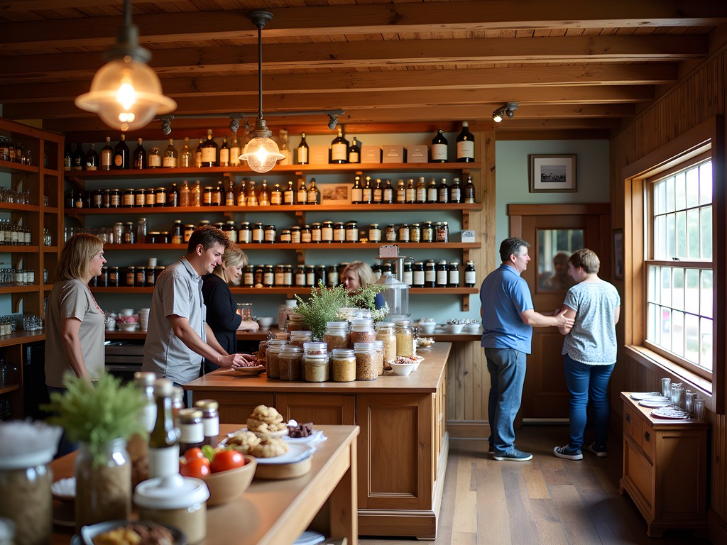 Chef examining local preserved foods at Saxapahaw General Store near Raleigh