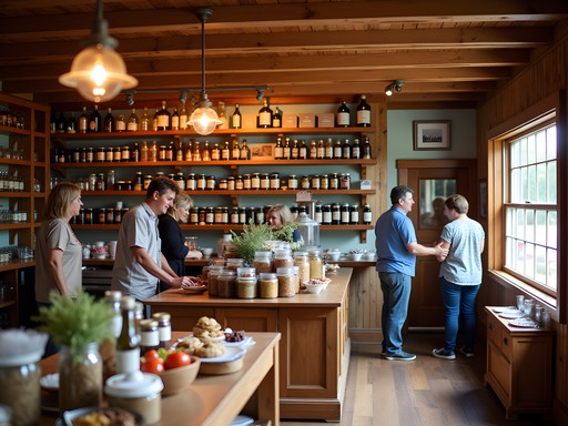 Chef examining local preserved foods at Saxapahaw General Store near Raleigh
