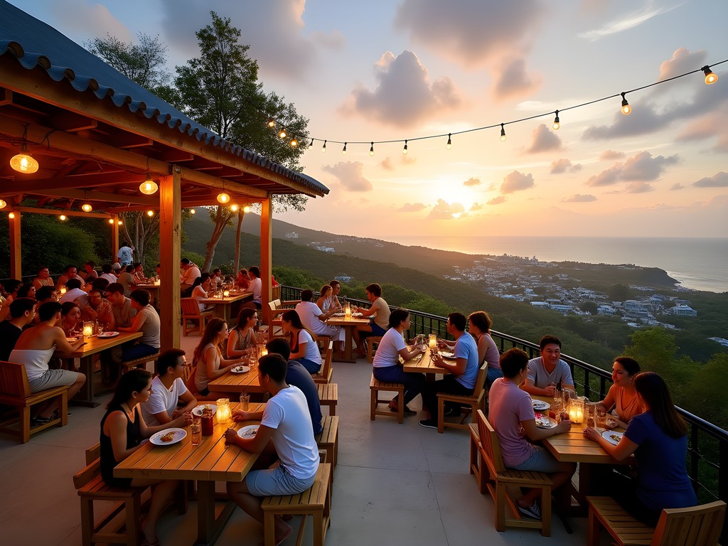 Evening gathering at Posada Para Mira restaurant in Rincon, Bonaire