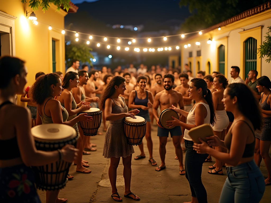 Authentic samba gathering at Pedra do Sal in Rio de Janeiro with locals dancing and playing instruments