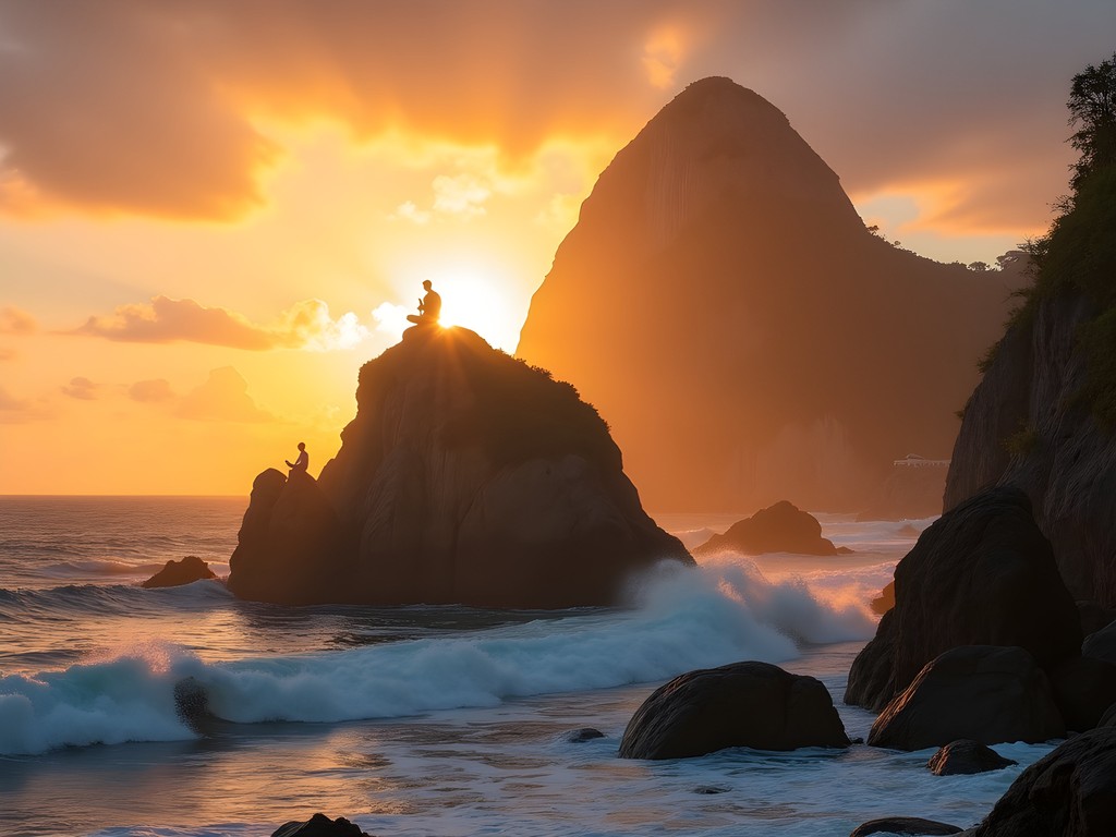 Sunrise meditation spot at Arpoador Rock between Ipanema and Copacabana beaches