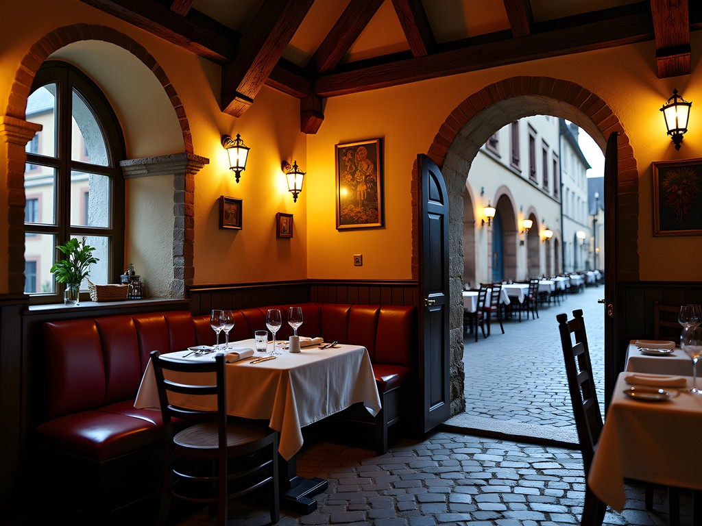 Cozy medieval restaurant in Rothenburg with comfortable solo dining setup
