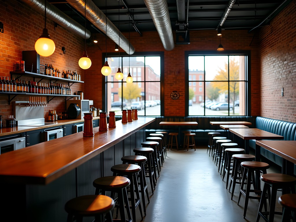 Cozy interior of craft brewery in historic building in downtown Saint Cloud with autumn evening ambiance