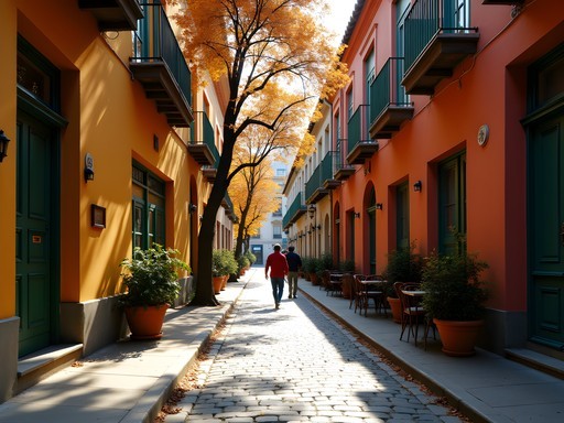 Colorful autumn scene in Barrio Italia neighborhood in Santiago, Chile